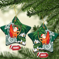 Polynesian Ceramic Ornament Tropical Santa - Plumeria Green Vintage LT7 Star Green - Polynesian Pride