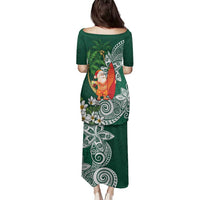 Polynesian Family Matching Puletasi and Hawaiian Shirt Tropical Santa - Plumeria Green Vintage