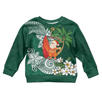 Polynesian Kid Ugly Christmas Sweater Tropical Santa - Plumeria Green Vintage