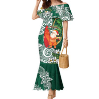 Polynesian Mermaid Dress Tropical Santa - Plumeria Green Vintage
