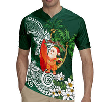Polynesian Rugby Jersey Tropical Santa - Plumeria Green Vintage