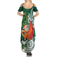 Polynesian Summer Maxi Dress Tropical Santa - Plumeria Green Vintage LT7 - Polynesian Pride
