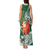 Polynesian Tank Maxi Dress Tropical Santa - Plumeria Green Vintage LT7 - Polynesian Pride