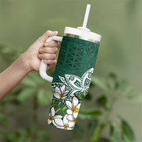 Polynesian Tumbler With Handle Tropical Santa - Plumeria Green Vintage LT7 - Polynesian Pride