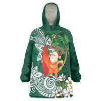 Polynesian Wearable Blanket Hoodie Tropical Santa - Plumeria Green Vintage LT7 One Size Green - Polynesian Pride