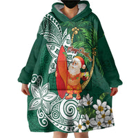 Polynesian Wearable Blanket Hoodie Tropical Santa - Plumeria Green Vintage LT7 - Polynesian Pride