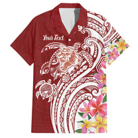 Aloha Hawaii Island Personalized Family Matching Off The Shoulder Long Sleeve Dress and Hawaiian Shirt Crimson Dreamy Turtle