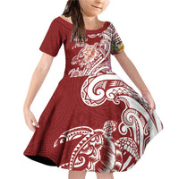 Aloha Hawaii Island Personalized Family Matching Off Shoulder Short Dress and Hawaiian Shirt Crimson Dreamy Turtle