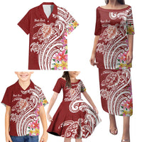 Aloha Hawaii Island Personalized Family Matching Puletasi and Hawaiian Shirt Crimson Dreamy Turtle
