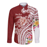 Aloha Hawaii Island Personalized Long Sleeve Button Shirt Crimson Dreamy Turtle LT7 Unisex Red - Polynesian Pride