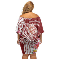 Aloha Hawaii Island Personalized Off Shoulder Short Dress Crimson Dreamy Turtle