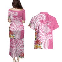 Aloha Maui Island Personalized Couples Matching Puletasi and Hawaiian Shirt Rose Dreamy Turtle LT7 - Polynesian Pride