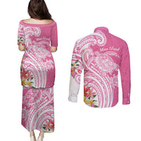 Aloha Maui Island Personalized Couples Matching Puletasi and Long Sleeve Button Shirt Rose Dreamy Turtle LT7 - Polynesian Pride