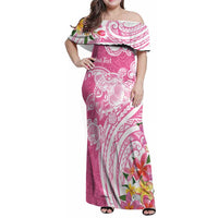 Aloha Maui Island Personalized Family Matching Off Shoulder Maxi Dress and Hawaiian Shirt Rose Dreamy Turtle