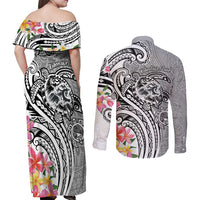 Aloha Kahoolawe Island Personalized Couples Matching Off Shoulder Maxi Dress and Long Sleeve Button Shirt Ashen Dreamy Turtle LT7 - Polynesian Pride