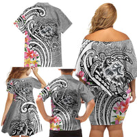 Aloha Kahoolawe Island Personalized Family Matching Off Shoulder Short Dress and Hawaiian Shirt Ashen Dreamy Turtle