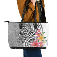 Aloha Kahoolawe Island Personalized Leather Tote Bag Ashen Dreamy Turtle LT7 - Polynesian Pride