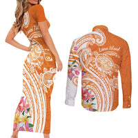 Aloha Lanai Island Personalized Couples Matching Short Sleeve Bodycon Dress and Long Sleeve Button Shirt Orange Dreamy Turtle LT7 - Polynesian Pride