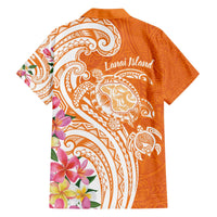 Aloha Lanai Island Personalized Family Matching Off The Shoulder Long Sleeve Dress and Hawaiian Shirt Orange Dreamy Turtle