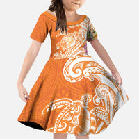 Aloha Lanai Island Personalized Family Matching Summer Maxi Dress and Hawaiian Shirt Orange Dreamy Turtle