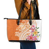 Aloha Lanai Island Personalized Leather Tote Bag Orange Dreamy Turtle LT7 - Polynesian Pride