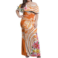 Aloha Lanai Island Personalized Off Shoulder Maxi Dress Orange Dreamy Turtle