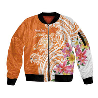 Aloha Lanai Island Personalized Sleeve Zip Bomber Jacket Orange Dreamy Turtle
