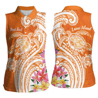 Aloha Lanai Island Personalized Women Sleeveless Polo Shirt Orange Dreamy Turtle