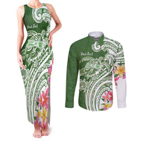 Aloha Molokai Island Personalized Couples Matching Tank Maxi Dress and Long Sleeve Button Shirt Sage Dreamy Turtle