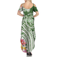 Aloha Molokai Island Personalized Family Matching Summer Maxi Dress and Hawaiian Shirt Sage Dreamy Turtle