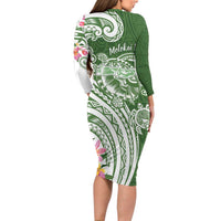 Aloha Molokai Island Personalized Long Sleeve Bodycon Dress Sage Dreamy Turtle