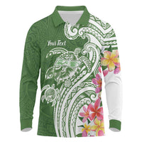 Aloha Molokai Island Personalized Long Sleeve Polo Shirt Sage Dreamy Turtle