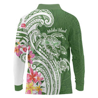Aloha Molokai Island Personalized Long Sleeve Polo Shirt Sage Dreamy Turtle