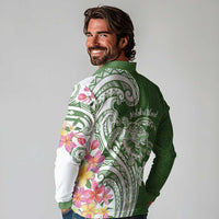 Aloha Molokai Island Personalized Long Sleeve Polo Shirt Sage Dreamy Turtle