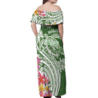 Aloha Molokai Island Personalized Off Shoulder Maxi Dress Sage Dreamy Turtle