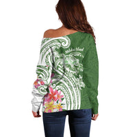 Aloha Molokai Island Personalized Off Shoulder Sweater Sage Dreamy Turtle