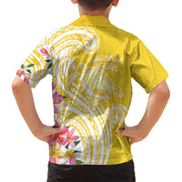 Aloha Oahu Island Personalized Family Matching Off Shoulder Short Dress and Hawaiian Shirt Yellow Dreamy Turtle