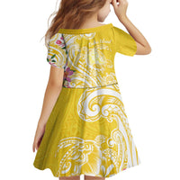 Aloha Oahu Island Personalized Kid Short Sleeve Dress Yellow Dreamy Turtle LT7 - Polynesian Pride