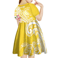 Aloha Oahu Island Personalized Kid Short Sleeve Dress Yellow Dreamy Turtle LT7 - Polynesian Pride
