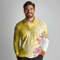 Aloha Oahu Island Personalized Long Sleeve Polo Shirt Yellow Dreamy Turtle