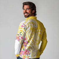 Aloha Oahu Island Personalized Long Sleeve Polo Shirt Yellow Dreamy Turtle