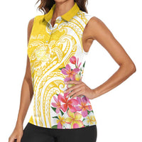 Aloha Oahu Island Personalized Women Sleeveless Polo Shirt Yellow Dreamy Turtle