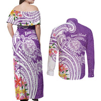 Aloha Kauai Island Personalized Couples Matching Off Shoulder Maxi Dress and Long Sleeve Button Shirt Lilac Dreamy Turtle LT7 - Polynesian Pride