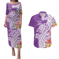 Aloha Kauai Island Personalized Couples Matching Puletasi and Hawaiian Shirt Lilac Dreamy Turtle LT7 Lilac - Polynesian Pride