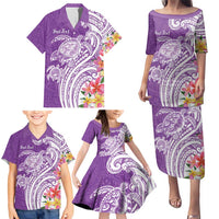 Aloha Kauai Island Personalized Family Matching Puletasi and Hawaiian Shirt Lilac Dreamy Turtle