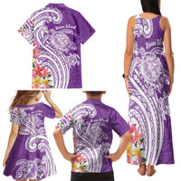 Aloha Kauai Island Personalized Family Matching Tank Maxi Dress and Hawaiian Shirt Lilac Dreamy Turtle
