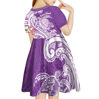 Aloha Kauai Island Personalized Kid Short Sleeve Dress Lilac Dreamy Turtle LT7 - Polynesian Pride