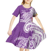 Aloha Kauai Island Personalized Kid Short Sleeve Dress Lilac Dreamy Turtle LT7 - Polynesian Pride
