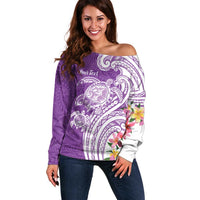 Aloha Kauai Island Personalized Off Shoulder Sweater Lilac Dreamy Turtle