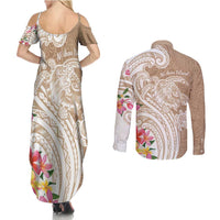 Aloha Niihau Island Personalized Couples Matching Summer Maxi Dress and Long Sleeve Button Shirt Beige Dreamy Turtle LT7 - Polynesian Pride
